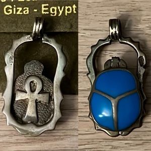 Scarab pendant silver and turquoise